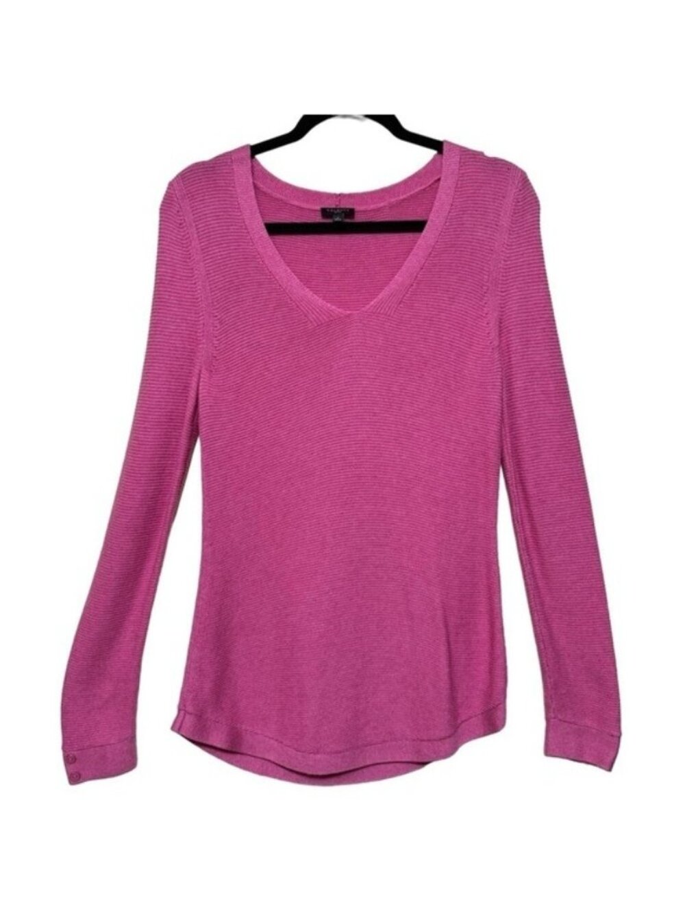 Talbots Petite Pink Sweater V Neck Ribbed Long Sleeve Tight Knit Size P
